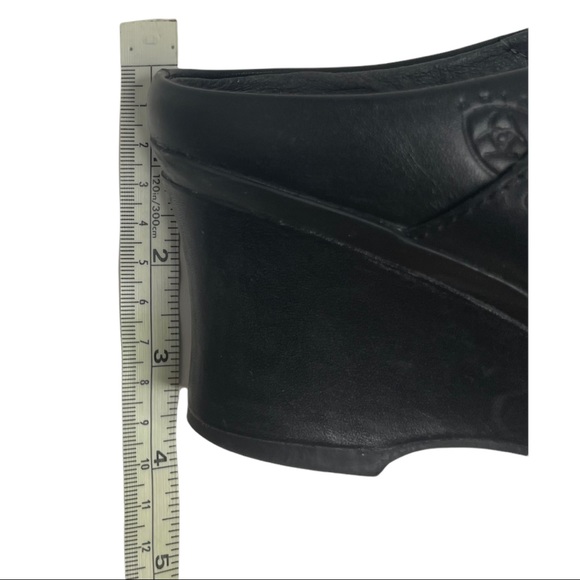 Ariat 7.5B Black Leather Wedge Mules Braided Strap - Picture 11 of 13